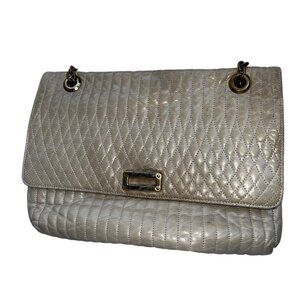 Lanvin khaki leather bag purse quilted chain top handle Paris France horn piece